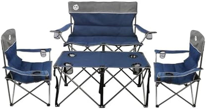Northroad Folding Camping Chair Set of 4,Portable Collapsible Conversation Set w/1 Sofa,2 Single Chairs and 1 Table for Family Patio,Outdoor Travel,Beach(Blue)