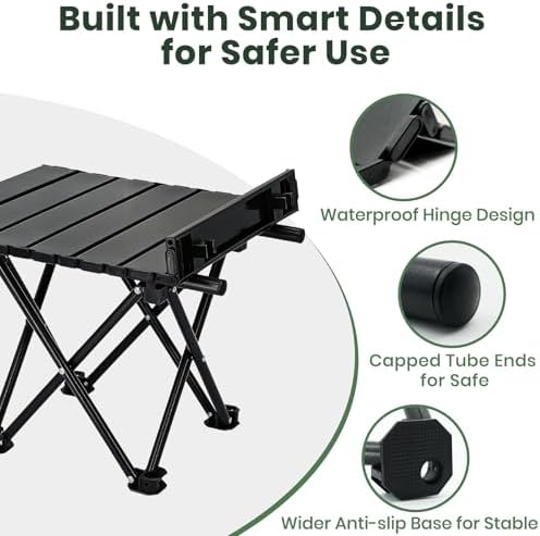 2 Pack Camping Table Foldable, Portable Folding Beach Table, Black-L