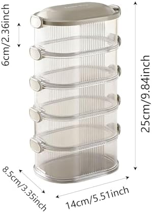 5-Layer Stackable Spice Storage Box - Space-saving Food Containers with Easy Lock Lids, Condiment Organizer Box for Seasoning Cereal Coffee Beans, Family Gathering Picnic Party Camping Use (Beige)