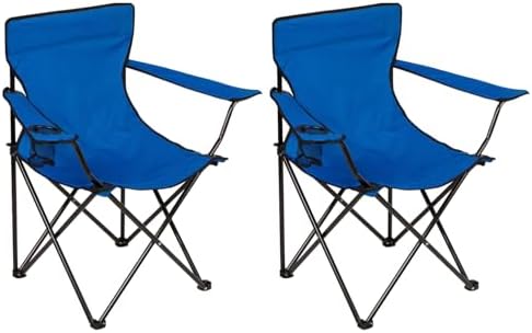 Folding Camping Chair with Cup Holder, 225lbs Capacity, Portable Foldable Chair with Large Anti-Sink Feet, PE Coated Fabric for Outdoor, Beach, Fishing, Backpacking, Blue 2PCS