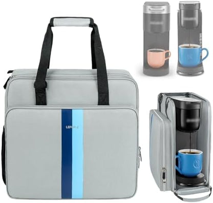 LEFOR·Z Coffee Maker Travel Bag Compatible with Keurig K-Slim/K-Express/K-Iced/Ninja PB051/PB041ST,Single Serve Coffee Brewer Carrying Case with Multiple Pockets for K-Cup Pods,Grey(Bag Only)