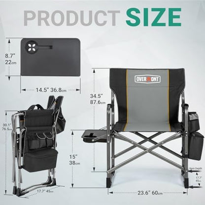 Overmont Folding Camping Chair with Side Table, Cooler Bag, 400 lb Capacity