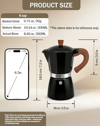 Coffee Maker Stovetop Espresso Maker 6 Cup Aluminum Moka Pot Percolator 10oz 300ml Easy Brewing for Electric Ceramic Stoves Home Camping Italian Cuban Café Classic Black