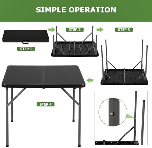 BestOffice Outdoor 34" Folding Card Table Plastic Table Portable Square Height Dining Table Perfect for Picnics,Parties,Party and Camping, Black