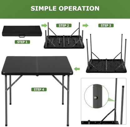 BestOffice Outdoor 34" Folding Card Table Plastic Table Portable Square Height Dining Table Perfect for Picnics,Parties,Party and Camping, Black