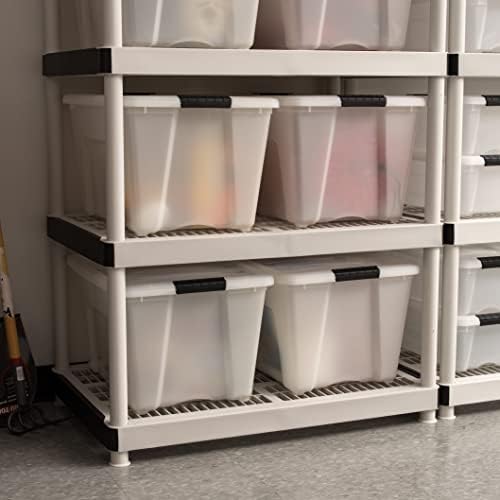 IRIS USA 54 QT Plastic Storage Box with Lid and Latches - 4 Pack - BPA-Free, Discreet Organizing Solution, Durable Nestable Stackable Containers, Secure Pull Handle - Pearl
