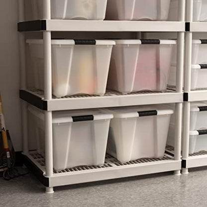 IRIS USA 54 QT Plastic Storage Box with Lid and Latches - 4 Pack - BPA-Free, Discreet Organizing Solution, Durable Nestable Stackable Containers, Secure Pull Handle - Pearl