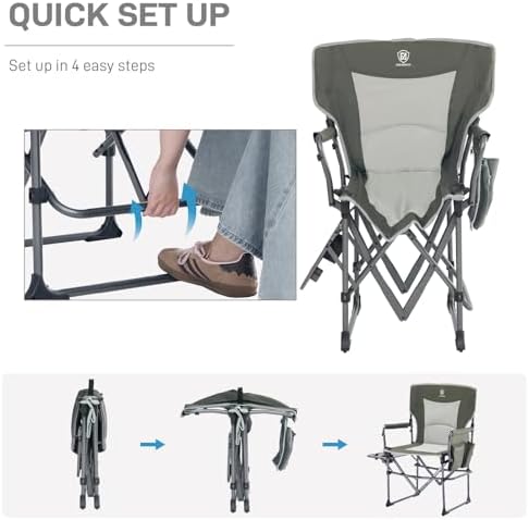 EVER ADVANCED Camping Directors' Chair with Side Table, Portable Folding Chair with Compact Size, Heavy Duty with Pocket for Camping, Lawn, Sports and Fishing, 400lbs, Green 2 Pack