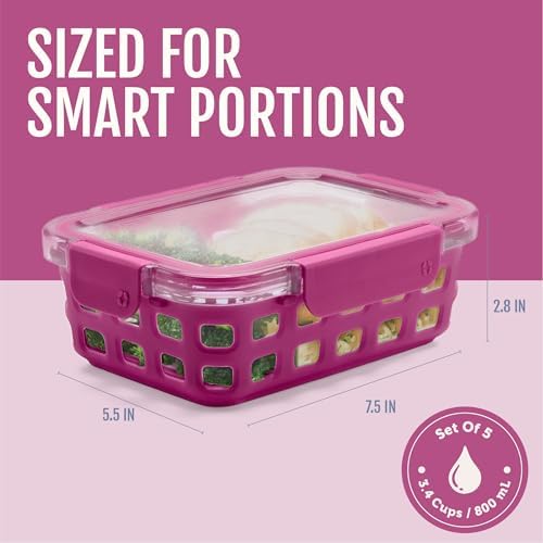 Ello Duraglass 3.4 Cup Glass Meal Prep Containers, 10 Pc, 5 Pack, Orchard