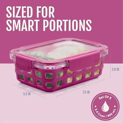 Ello Duraglass 3.4 Cup Glass Meal Prep Containers, 10 Pc, 5 Pack, Orchard