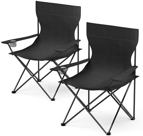 YSSOA Portable Folding Black Camping Chair, 2-Pack