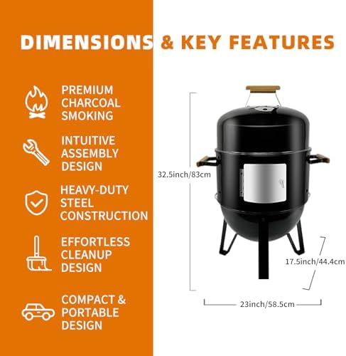 Realcook BBQ Charcoal Smoker Grill: Heavy Duty 17 Inch Vertical