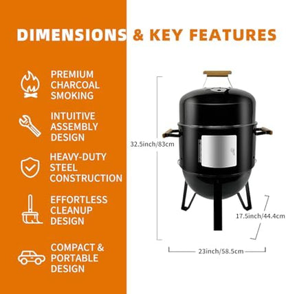 Realcook BBQ Charcoal Smoker Grill: Heavy Duty 17 Inch Vertical