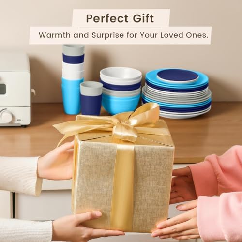 Homienly 40 PCS Wheat Straw Plates and Bowls Sets, Cups Sets, Service for 8, Unbreakable Microwave and Dishwasher Safe Dinnerware Sets,Reusbale Plastic Dishes Set - Island, Matte