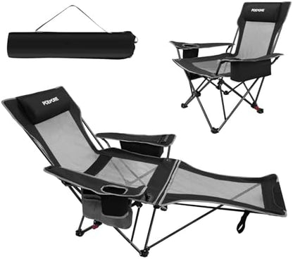 Reclining Camping Chair 4 Position with Foot Rest Comfortable for Adults 265Ibs Folding Lounger Mesh Beach Chair with Cooler Bag and Cup Holder for Outdoor Patio