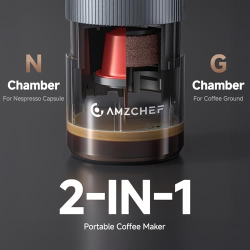 AMZCHEF Portable Coffee Maker for Ground & NS Capsule, 9000mAh Battery