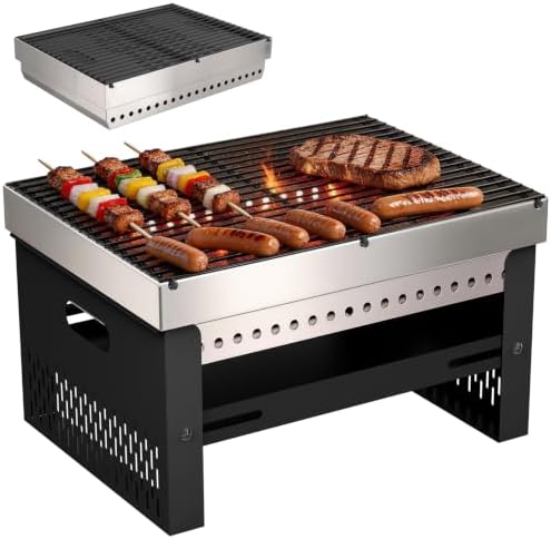 Portable Foldable Charcoal Grill, Small Tabletop Hibachi, Camping BBQ Grill