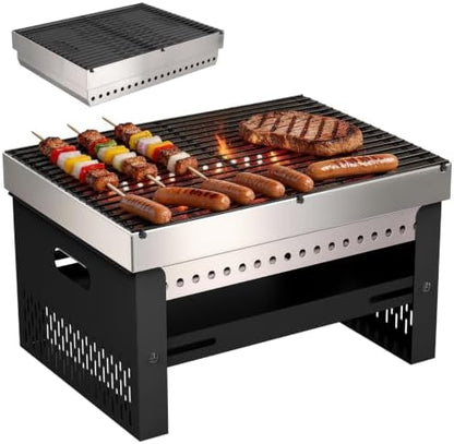 Portable Foldable Charcoal Grill, Small Tabletop Hibachi, Camping BBQ Grill