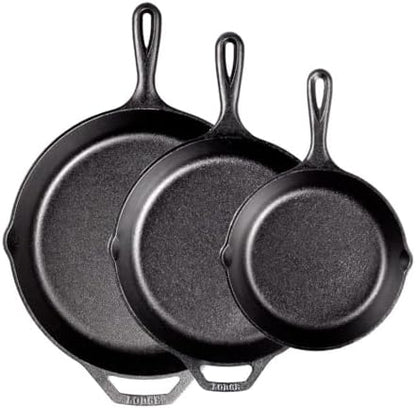 Lodge Pre-Seasoned Cast Iron Skillet Set, 8, 10.25 and 12 Inches