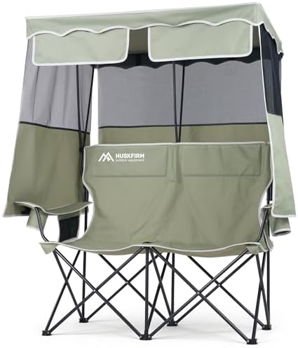 Double Camping Chair with Canopy,2 Person Folding Chair with Canopy, Green