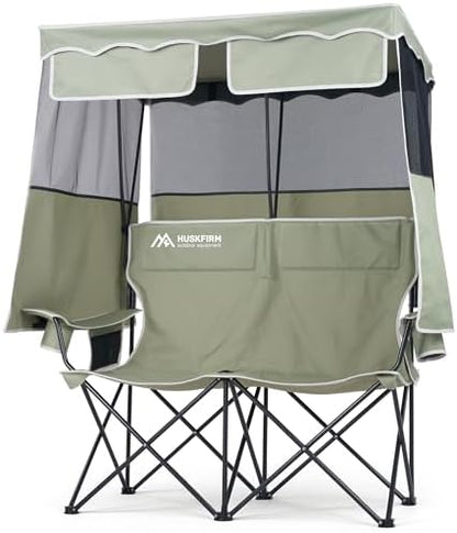 Double Camping Chair with Canopy,2 Person Folding Chair with Canopy, Green