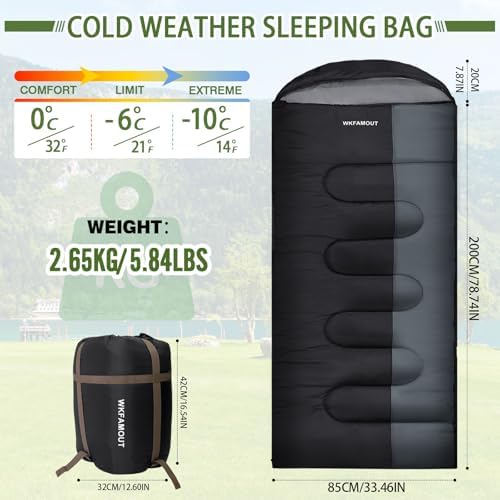 0 Degree Sleeping Bags Waterproof for Adults, Cold Weather Machine Washable Sleeping Bag with Compression Sack for 3-4 Season Camping Outdoor