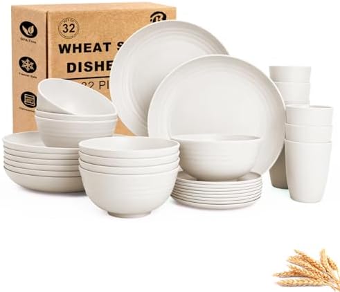 Kitchen Plates and Bowls Sets for 8, Dinner Plates Set of 8 - White