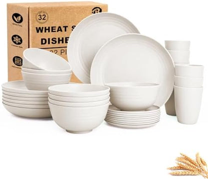 Kitchen Plates and Bowls Sets for 8, Dinner Plates Set of 8 - White