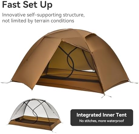 Thous Winds 2 Person Camping Tent, Lightweight Waterproof Windproof Dome Tent, Easy Set up Multifunction Tent for Outdoor Camping Hiking