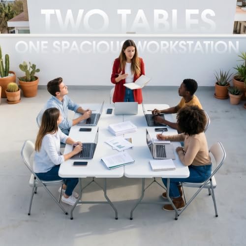 Folding Table 2 Pcs,6 ft Portable Camping Table with Handle & Safety Locks