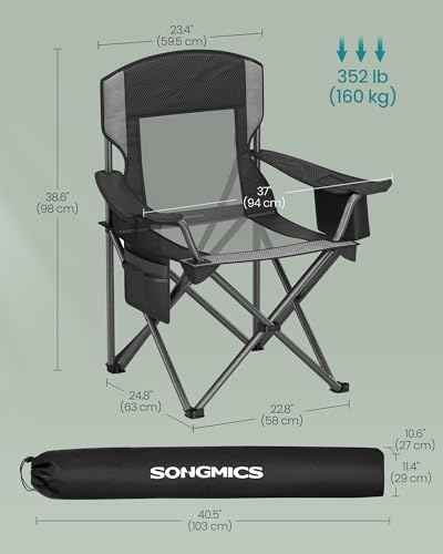 SONGMICS Breathable Camping Chair, High Back, Drink Holder