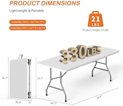 VSOAEIL 6 Foot Folding Table 2 Pack, 6 FT Foldable Plastic Table Heavy Duty