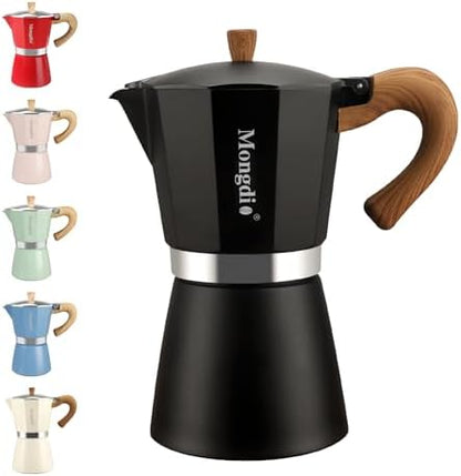 Mongdio Stovetop Espresso Maker Moka Pot, Cuban Coffee Maker Stove top coffee maker Moka Italian Espresso Greca Coffee Maker Brewer Percolator, 6 Espresso Cups, 10 oz - Black