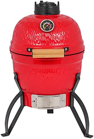 13" Portable Round Ceramic Charcoal Grill,Outdoor Barbecue Smoker,Heavy Duty Outdoor BBQ Grill,Vertical Camping Barbecue Grill,with Built-in Thermometer,for Garden Patio Beach Backyard (Orange)