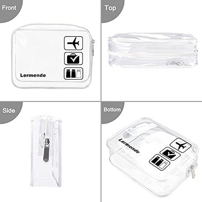 Lermende 2pcs Clear Toiletry Bag TSA Approved Travel Bag,Carry On for Travel,Airport Airline Accessories Compliant Bag,Quart Sized Makeup Cosmetic bag Women Men (Clear, 3 Pack)