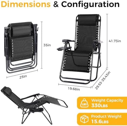 NEWBULIG Zero Gravity Chairs Set of 2, Folding Lounge Recliner Chair
