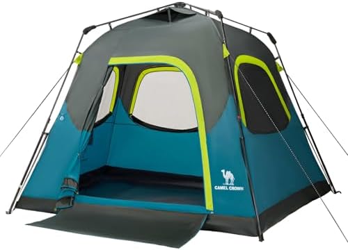 CAMEL CROWN 4/6 Person Instant Cabin Tent, Pop Up Windproof Tents for Camping, 60-Second Setup Family Tent with Carry Bag for Outdoor Hiking