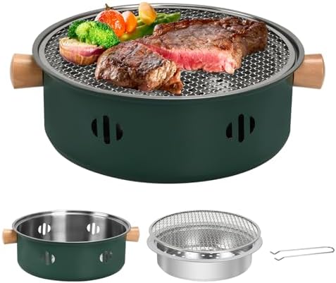Portable Charcoal Barbecue Grill, 1pc Small Outdoor Camping Grill (Green)