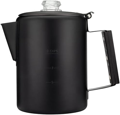 COLETTI Bozeman Black Percolator Coffee Pot — Camping Coffee Pot — America’s Sleekest Percolator – NO Aluminum or Plastic [9 cup]