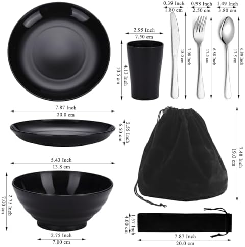 Kyraton Camping Utensils, Portable Travel Silverware Set with Reusable Light Weight Mug, Bowls and Plate, Stainless Steel Cutlery Set, Camping Mess Kit for 1 Person