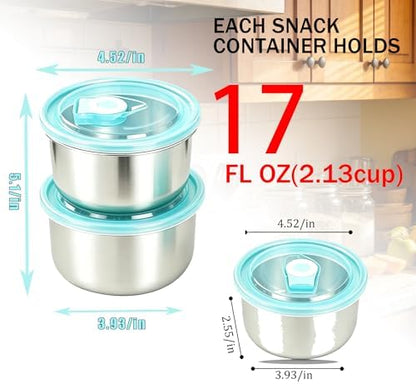 Stainless Steel Food Storage Containers Set of 4 Leak proof Metal Storage BinsMulti-Use for Snacks,Fruits Stackable&Portable for Kitchen Fridge&Outdoor Camping,Storage Containers,Snack Containers