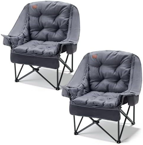 EVER ADVANCED 2 Set Camping Chair Detachable Cushion Supports 400LBS Grey