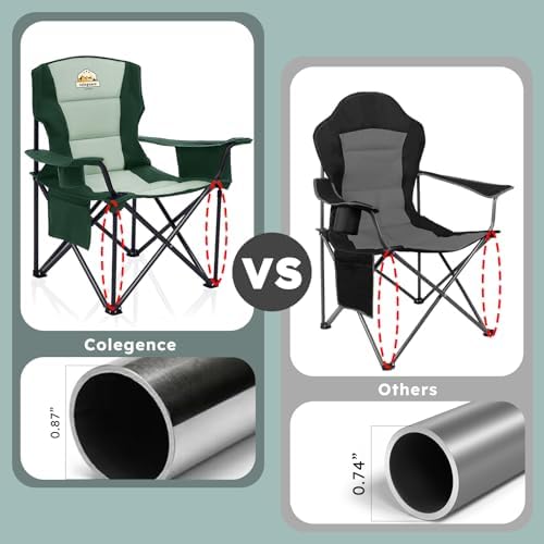 Colegence Oversized Heavy Duty Camping Chairs, 2 Pack, 450 lb, Dark Green