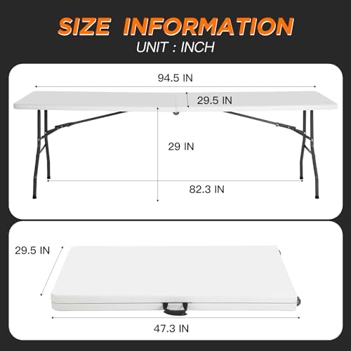BestOffice | 8FT Folding Table | White | Portable Plastic Table