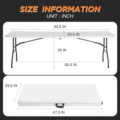 BestOffice | 8FT Folding Table | White | Portable Plastic Table