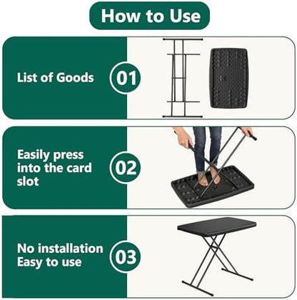 30in Folding Table, Portable Picnic Table with Adjustable Height, Foldable TV Tray Table & Laptop Desk for Small Spaces, Patio, Camping, BBQ, No Assembly Needed, Black