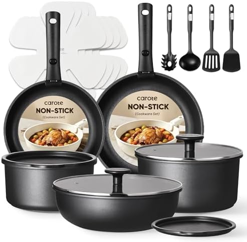 CAROTE 19pcs Pots and Pans Set Non Stick, Detachable Handle Cookware