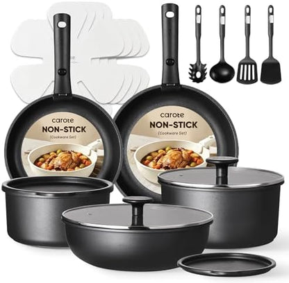 CAROTE 19pcs Pots and Pans Set Non Stick, Detachable Handle Cookware