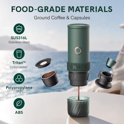 OutIn Mino Portable Electric Espresso Machine for Travel with Self-Heating