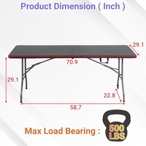 FDW | 6FT Folding Table | Black | Portable Plastic Table